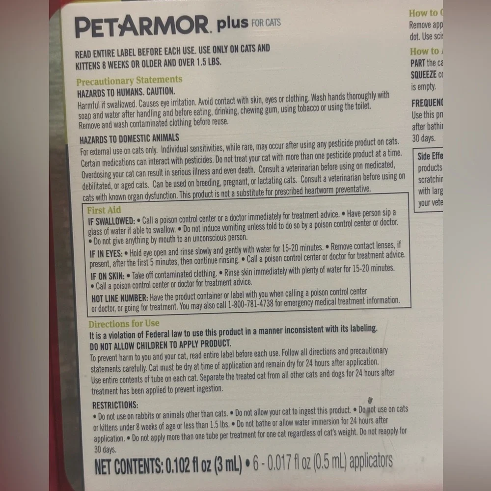 Flea & Tick Treatment Cats — Pet Armor Plus. Over 1.5 lbs. 8 weeks + NEW - Picture 8 of 9